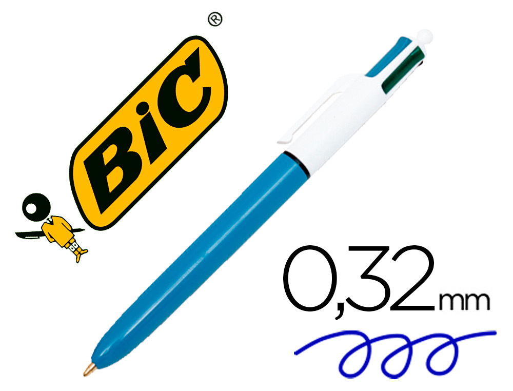 STYLO-BILLE BIC 4 COULEURS RETRACTABLE RECHARGEABLE      POINTE MOYENNE ENCRE          CLASSIQUE COULEURS STANDARD