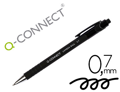 STYLO-BILLE Q-CONNECT LAMBDA RTRACTABLE CRITURE MOYENNE 0.7MM POINTE MTAL CORPS CAOUTCHOUC COULEUR ENCRE NOIR