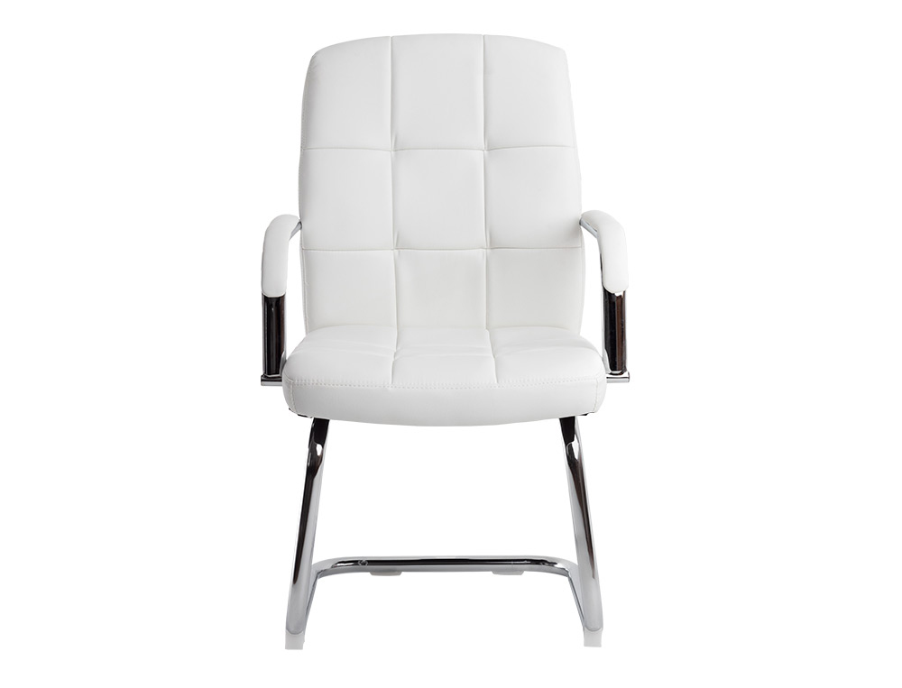 SIEGE VISITEUR Q-CONNECT PIAVE SIMILI CUIR PIEDS METAL CHROME HAUTEUR 1050MM LARGEUR 610MM PROF 680MM COLORIS BLANC
