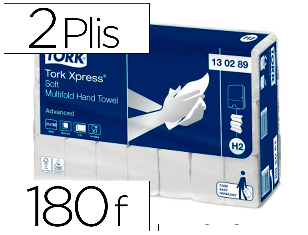 ESSUI MAINS TORK PLIES Z BLANC 21.3X24CM 2 PLIES DE    180 FEUILLES. PAQUET DE 21