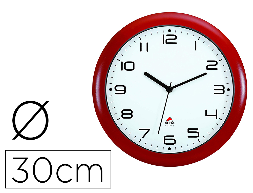 HORLOGE ALBA MURALE SILENCIEUSE DIAM. 30CM        COLORIS ROUGE FOND BLANC