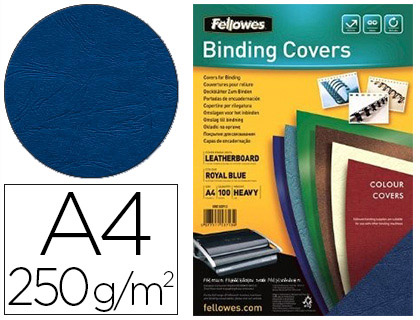 COUVERTURE FELLOWES GRAIN CUIR 250G FORMAT A4 COLORIS BLEU ROYAL PAQUET 100 UNITS