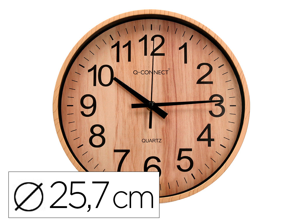 HORLOGE Q-CONNECT MURALE PLASTIQUE RONDE DIAMETRE      25,7CM MECANISME SILENCIEUX   COLORIS BOIS NATUREL